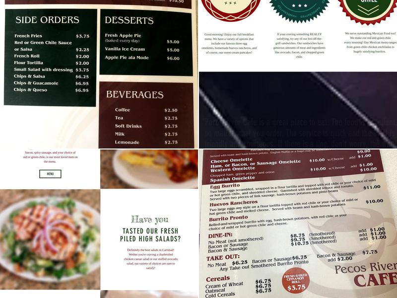 Pecos River Cafe Menu