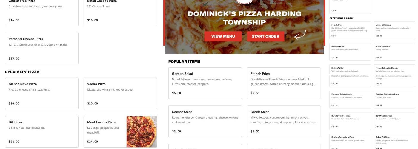 Dominicks Pizza LLC Menu