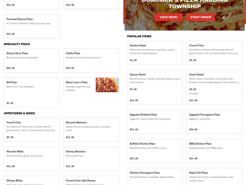Dominicks Pizza LLC Menu