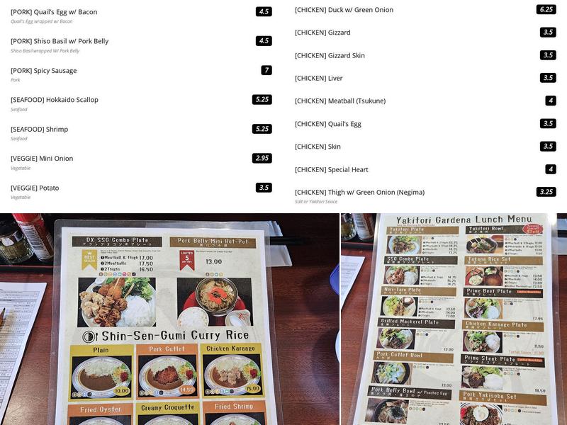 Shin-Sen-Gumi Yakitori & Chanko Gardena Menu