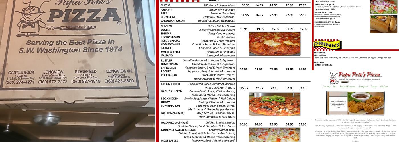 Papa Pete's Pizza Menu