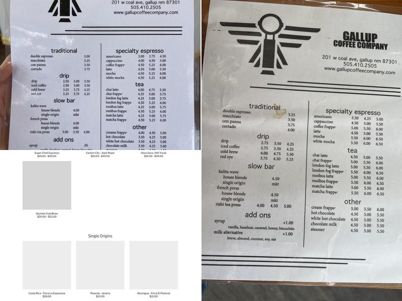 Gallup Coffee Company Menu