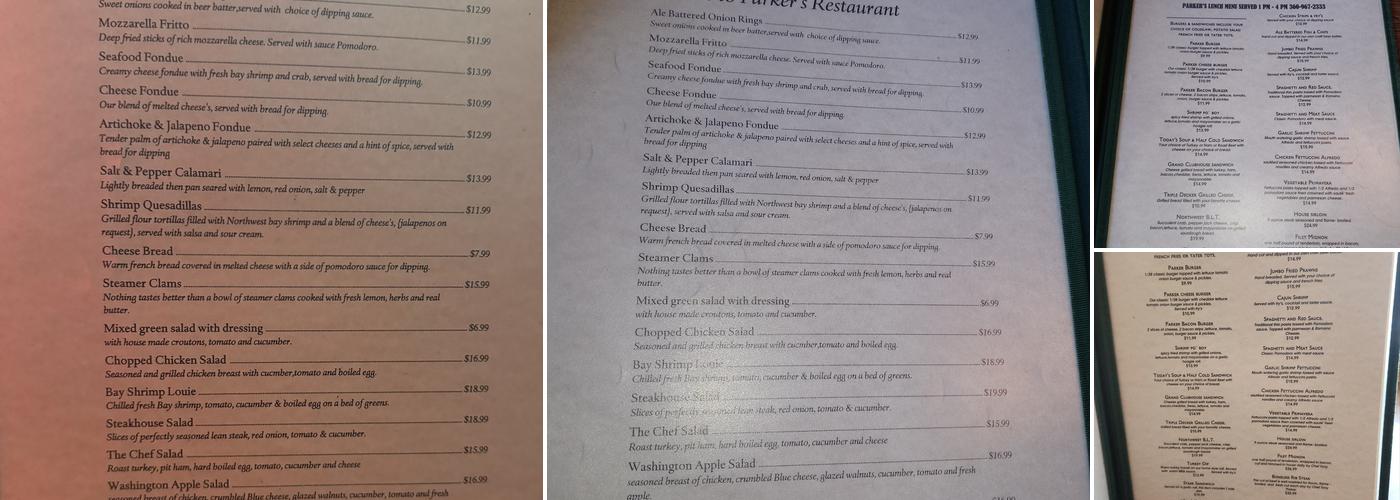 Parker's Steakhouse and Brewery Menu