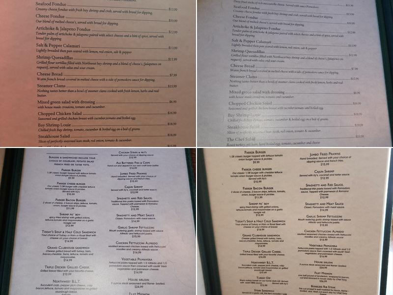 Parker's Steakhouse and Brewery Menu