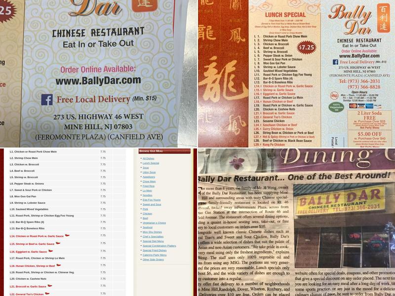 Bally Dar Menu