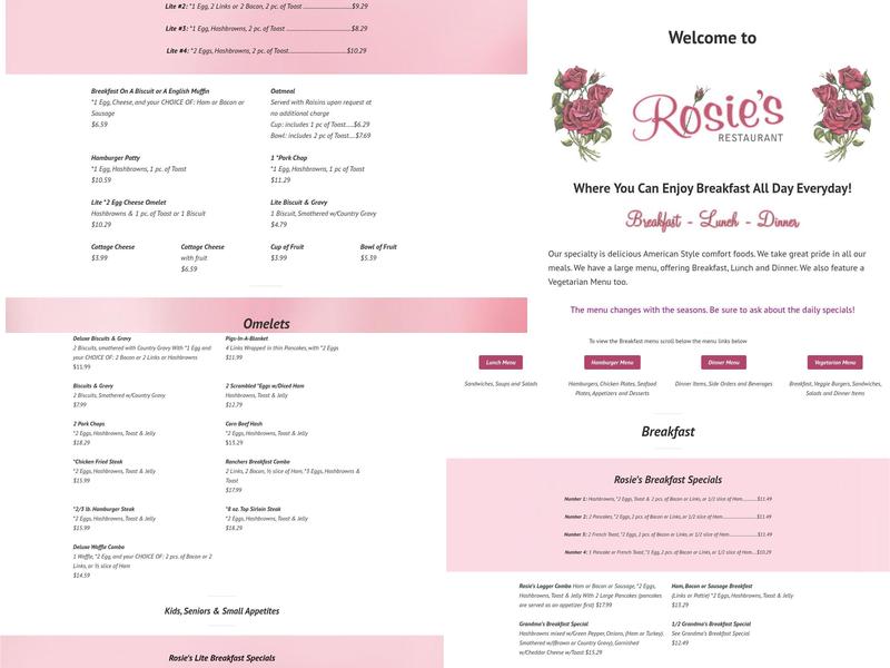 Rosie's Restaurant Menu