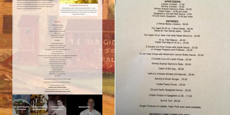 Sammy's Ye Old Cider Mill Menu