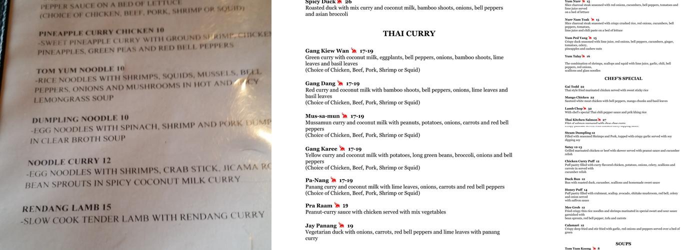 Thai Kitchen Menu