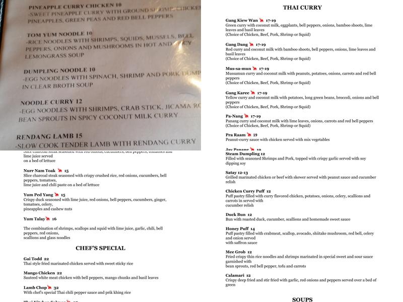 Thai Kitchen Menu