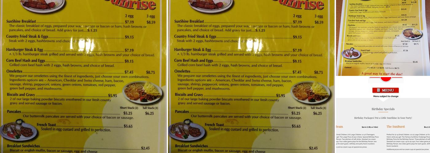 Sunshine Pizza Menu