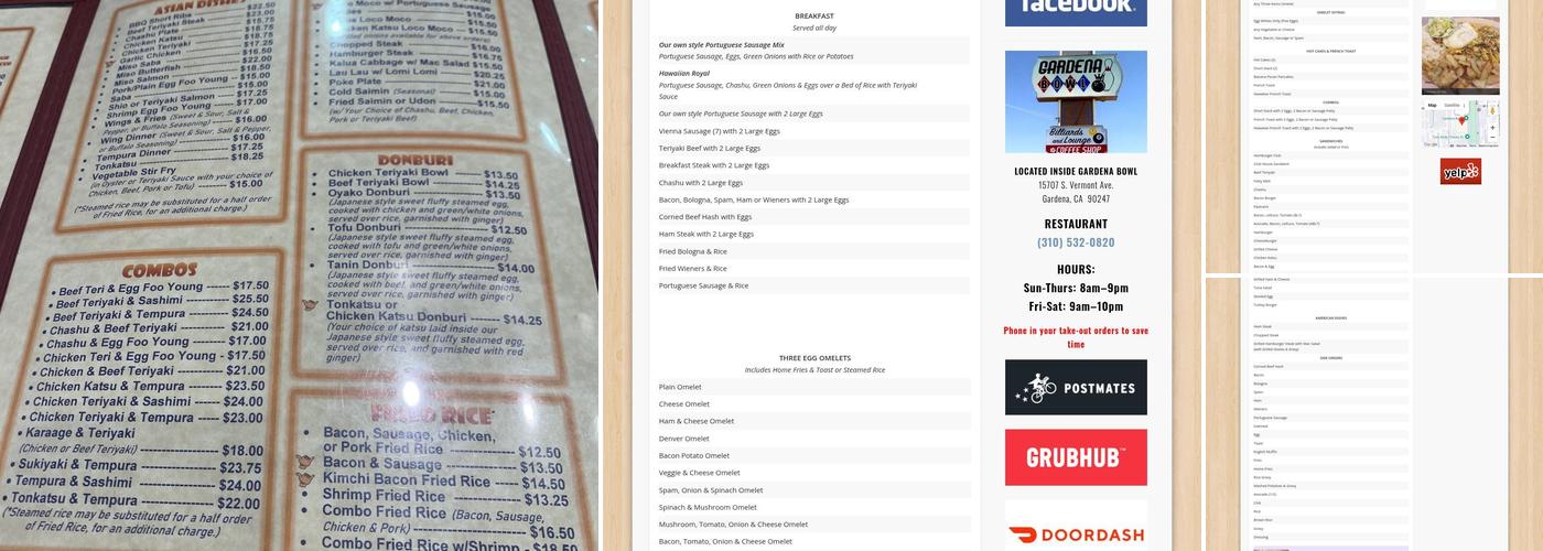 Gardena Bowl Coffee Shop Menu