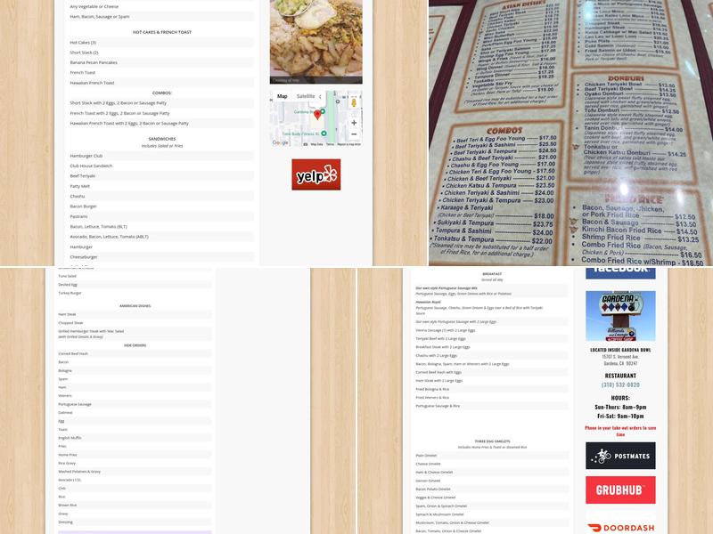 Gardena Bowl Coffee Shop Menu