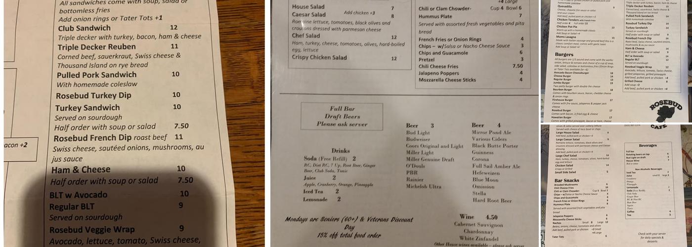 Rosebud Cafe Menu