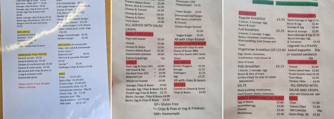 Archie-Lilys Cafe Menu