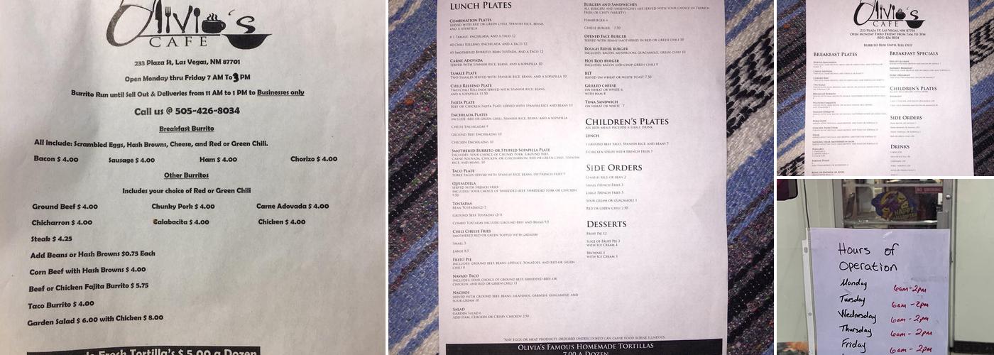 Olivia's Cafe Menu