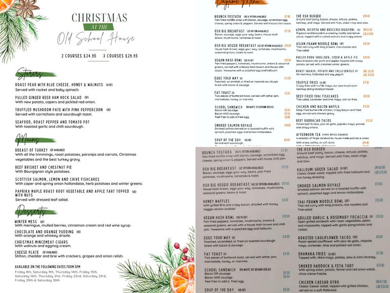 Old School House , restaurant and wine bar Menu