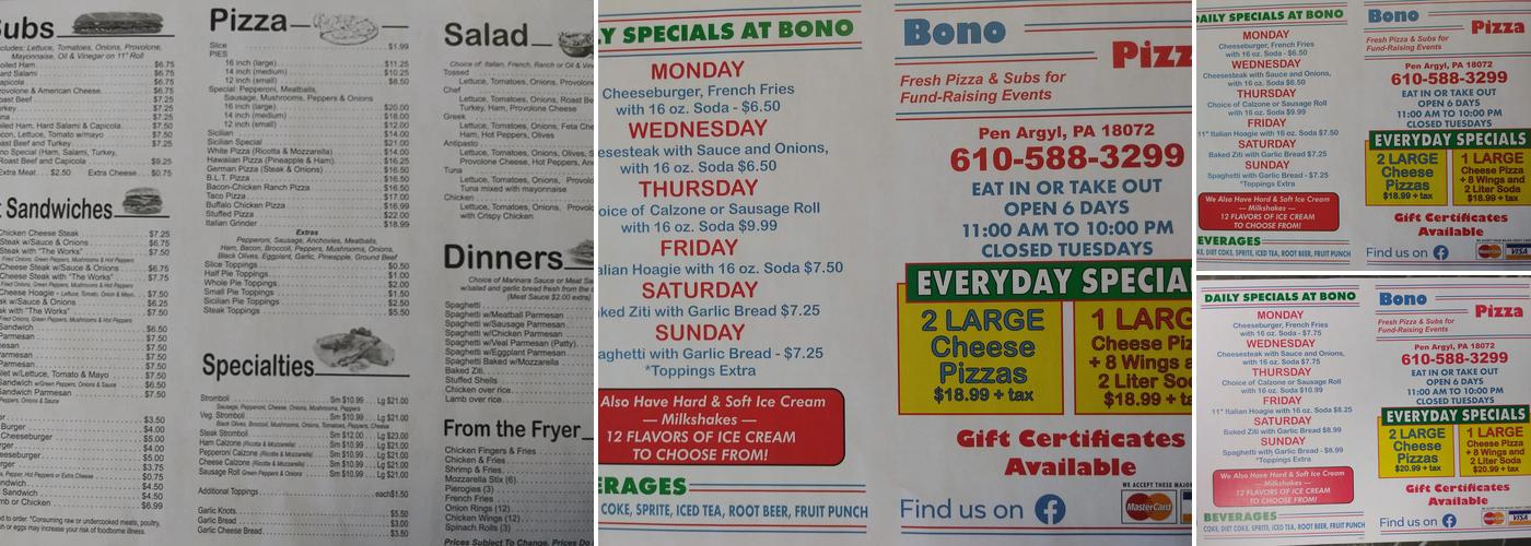 Bono Pizza 191 Menu