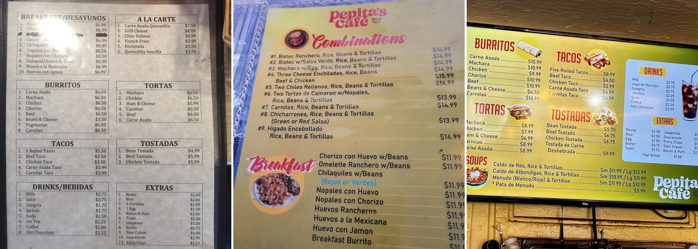 Pepita's Cafe Menu