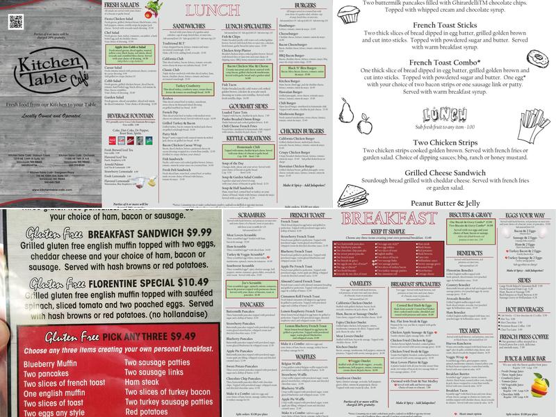 Kitchen Table Cafe- Orchards Menu