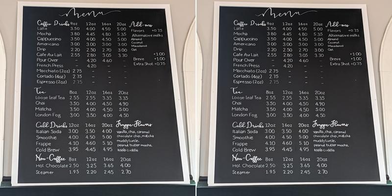 Hidden River Roasters' Old Town Menu