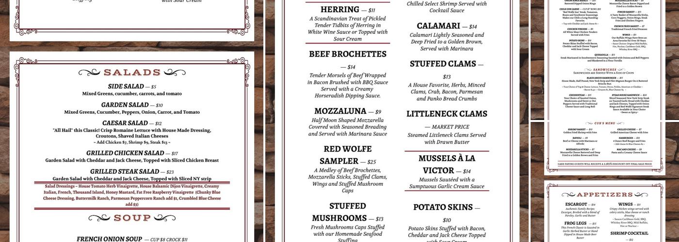 Red Wolfe Inn Menu