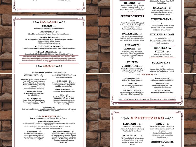 Red Wolfe Inn Menu