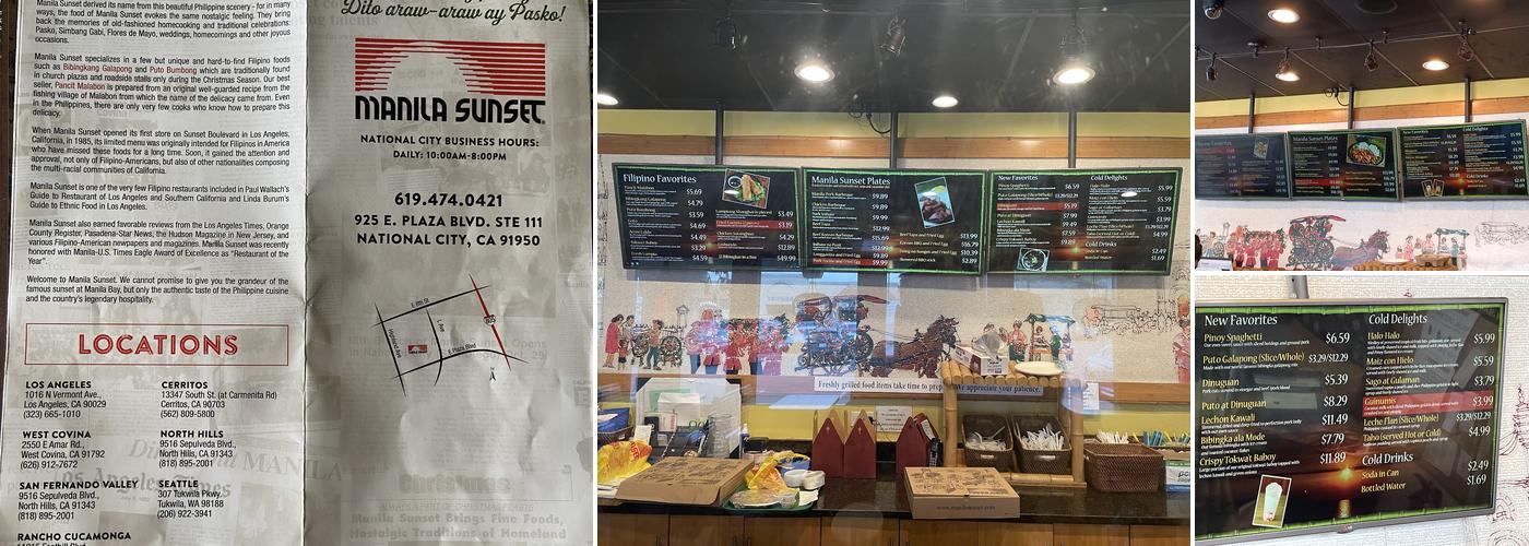 Manila Sunset Grille Menu
