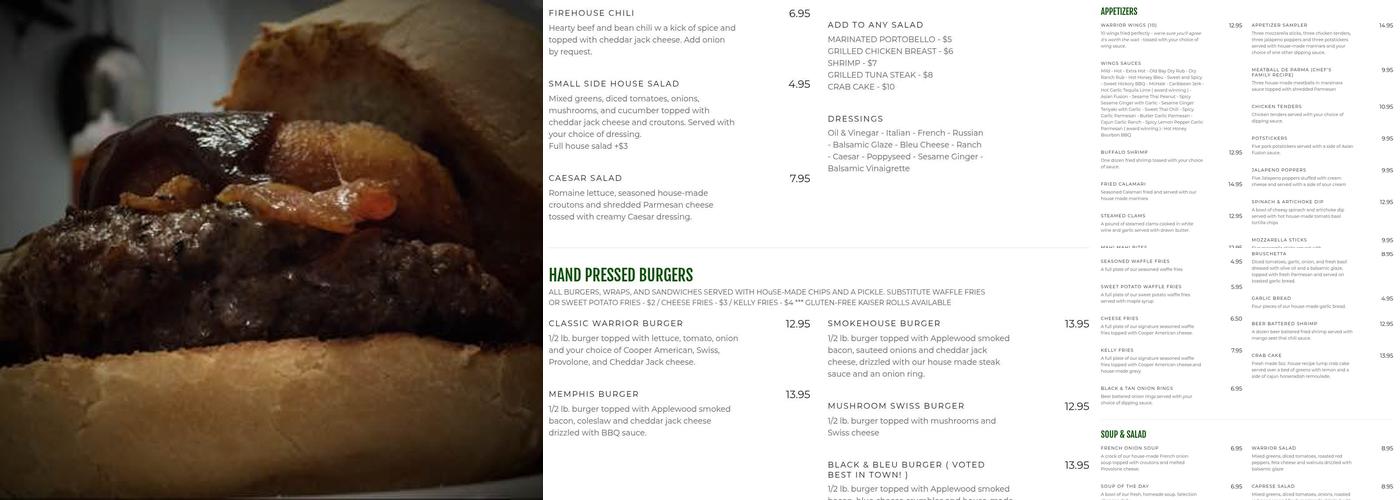 The Warrior Grill Menu