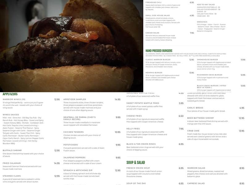 The Warrior Grill Menu