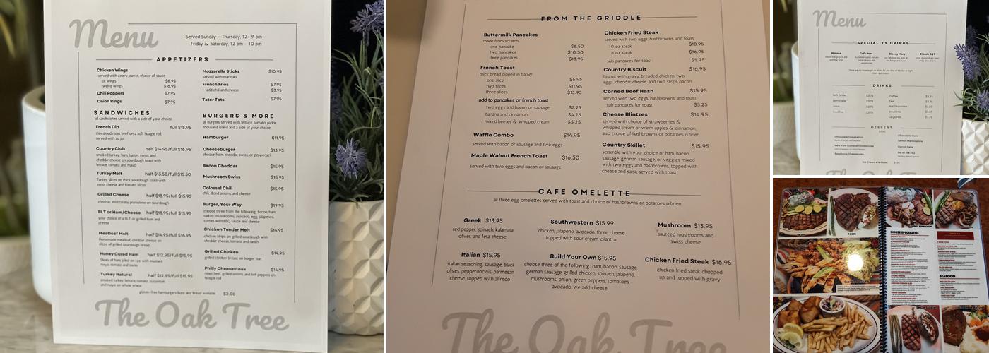 Oak Tree Restaurant Menu