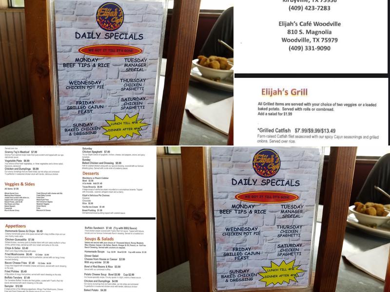 Elijah's Cafe Menu