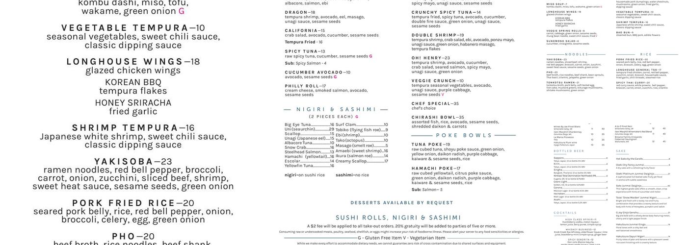 Longhouse Menu