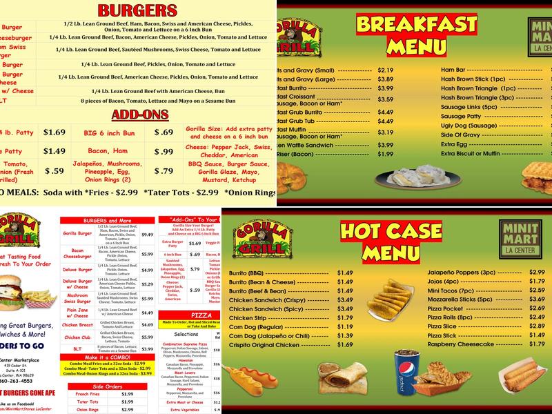 Gorilla Burger Menu