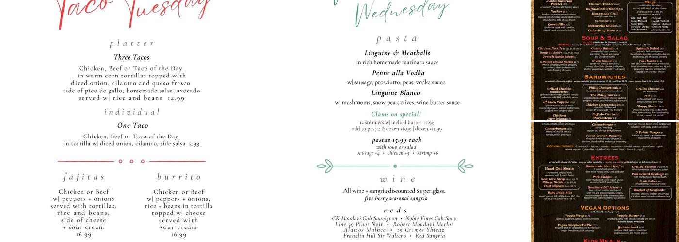 5 Points Grill & Pub Menu