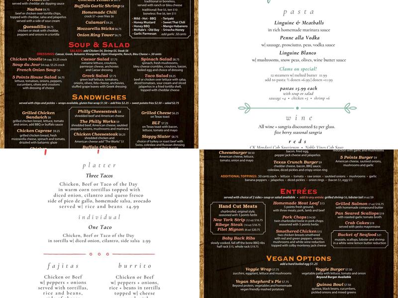 5 Points Grill & Pub Menu