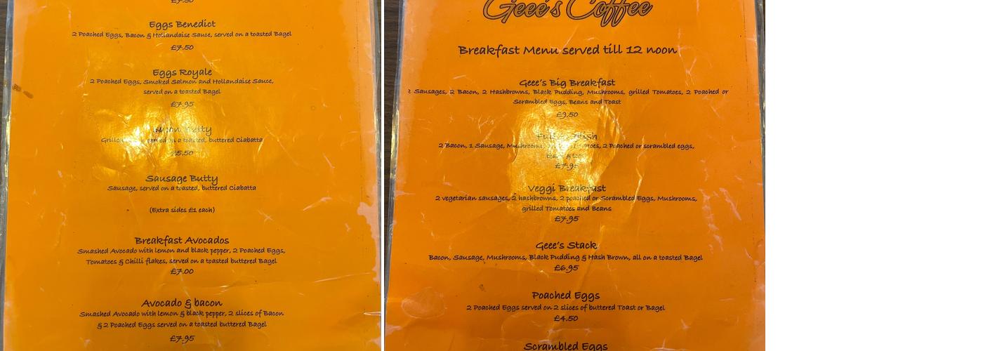 Geee’s Coffee Menu