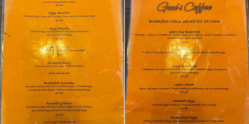 Geee’s Coffee Menu