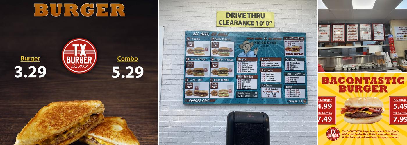TX Burger Corrigan Menu
