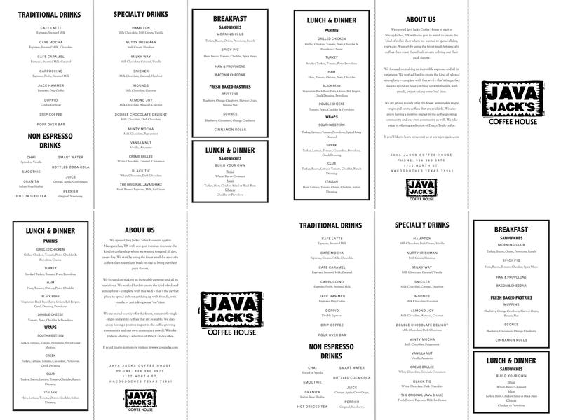 Java Jacks Coffee House Menu