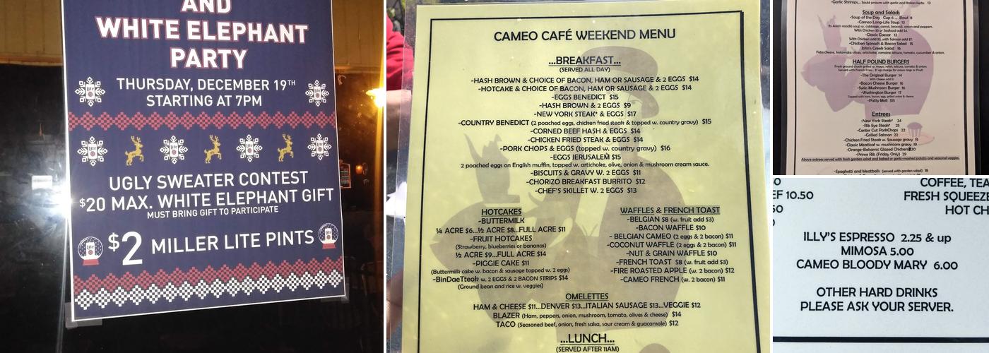 Cameo Cafe Menu