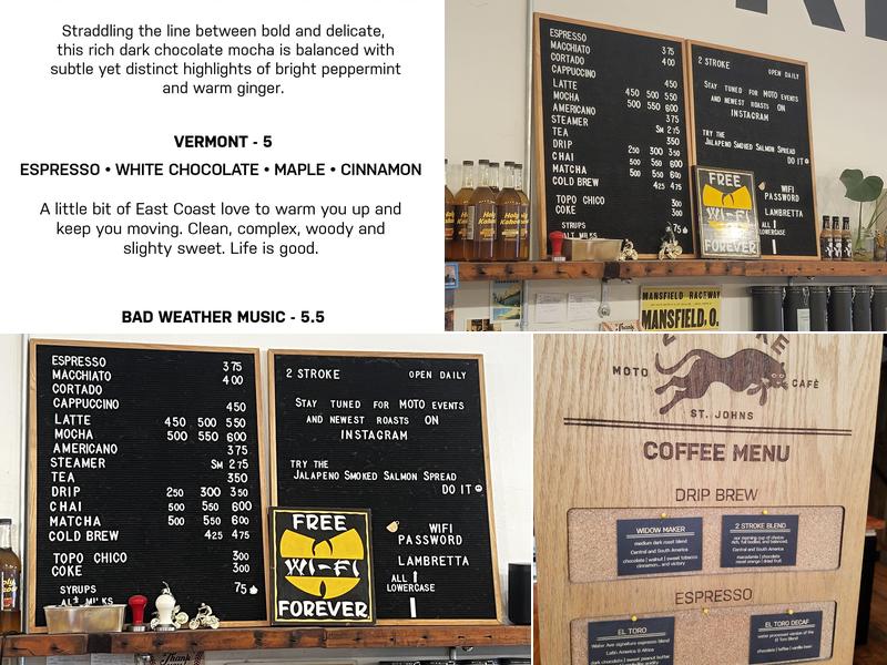 Two Stroke Coffee Co. Menu