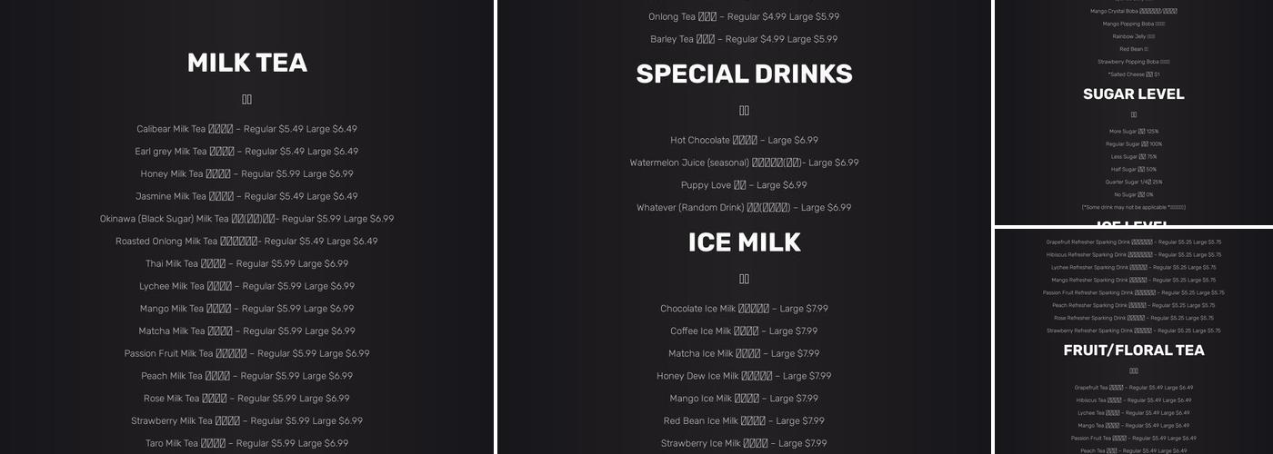 Calibear Cyber Cafe 湾熊网咖 Menu