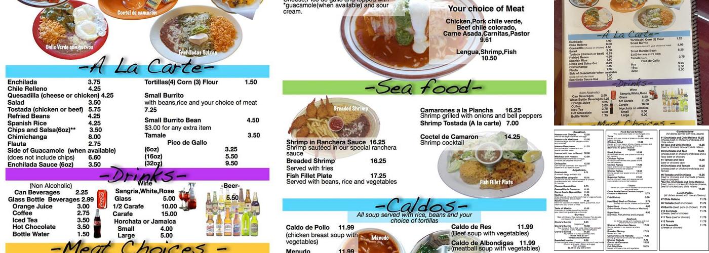 Gloria's Burritos Menu