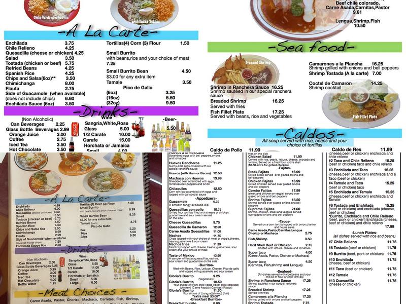 Gloria's Burritos Menu