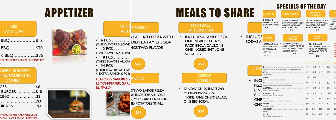 Robert's & Porto's Pizzeria Menu