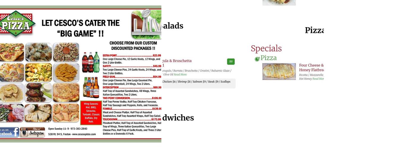 Cesco's Pizza Menu