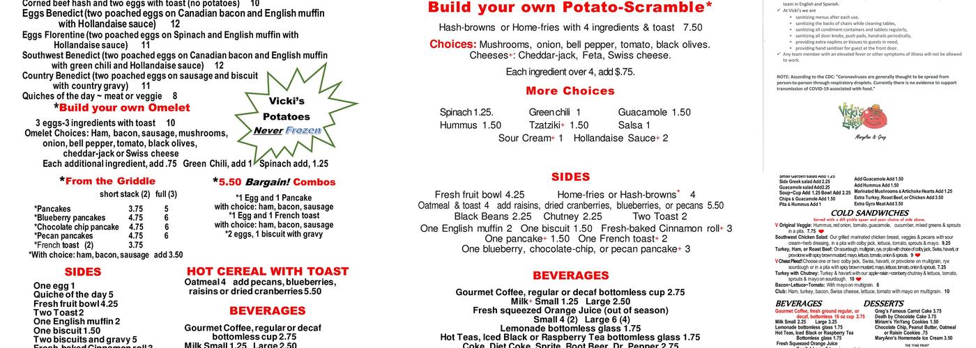Vicki's Eatery Menu