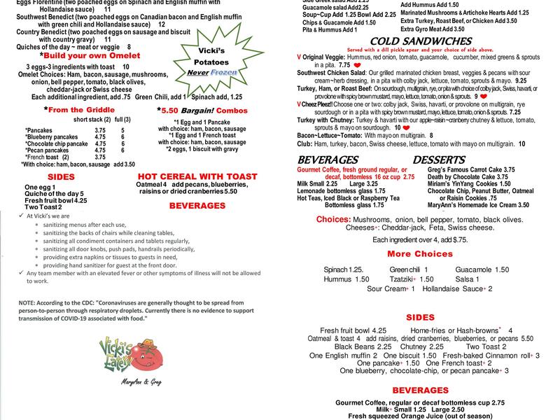 Vicki's Eatery Menu