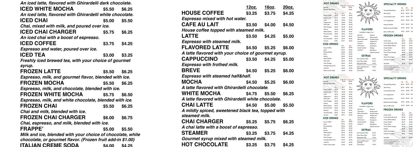 Sunrise Espresso Menu