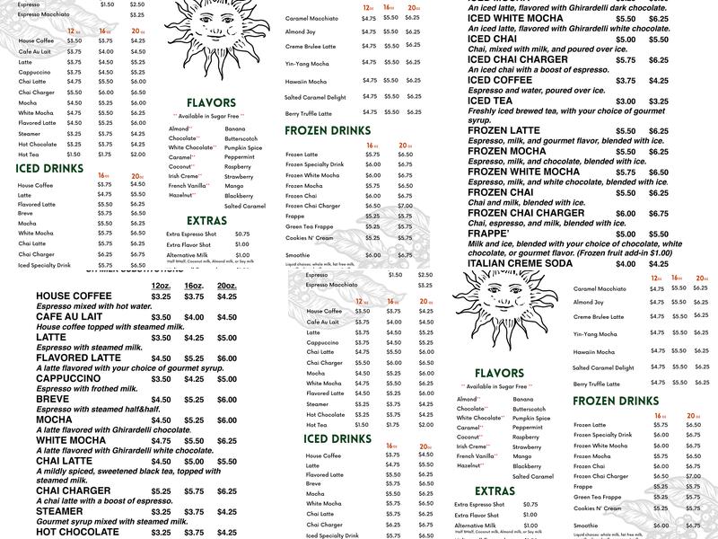 Sunrise Espresso Menu